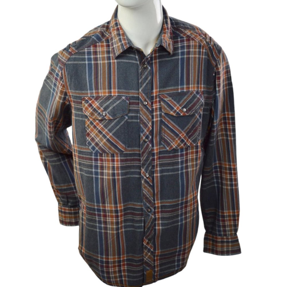 Point zero Men s M  Shirt Long sleeves check Military shoulder Elbow Patch
